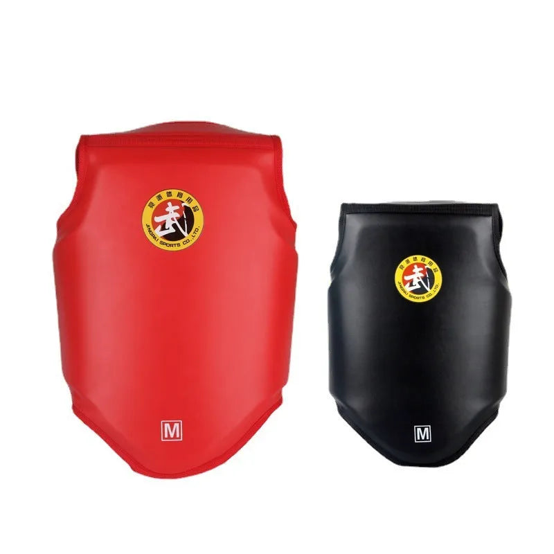 Red boxing helmet and one-piece chest protector set for fighting training
