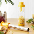 Yellow ABS plastic corn stripper tool with stainless steel mechanism measuring 27cm high