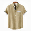 Loose fit linen short-sleeved casual shirt with an ocean fish pattern on the lapel.