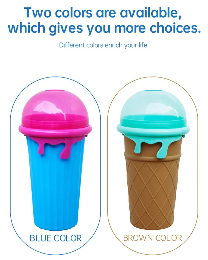 Blue 500ml slushy maker cup for homemade quick-frozen smoothies and ice cream.