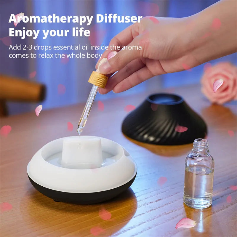 Beige USB aroma diffuser with LED flame effect and water mist output