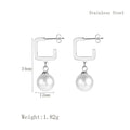 Women's C-shaped titanium steel earrings with pearl inlay flower design in gold