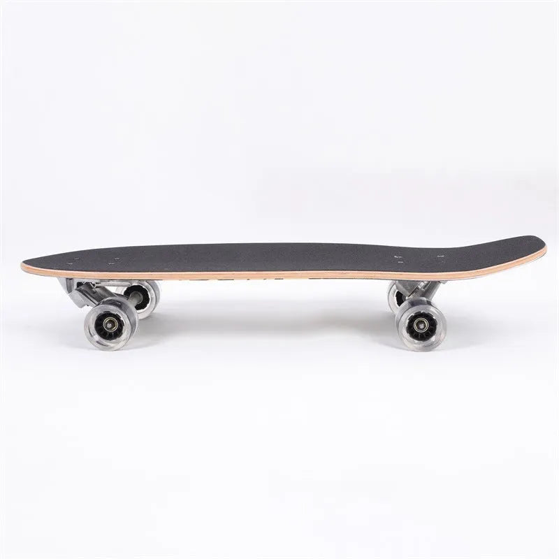 White wooden skateboard with a 31-inch maple deck for street riding.