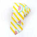 Korean style narrow men's cotton bow tie with a cartoon print pattern on an adjustable neck strap.