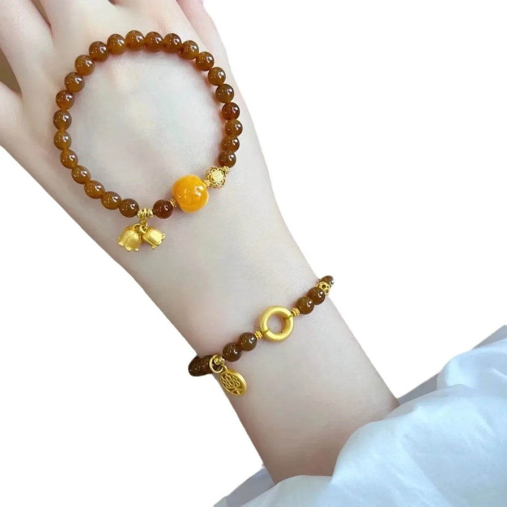 Caramel beeswax colour Lily bracelet with flower elements in New Chinese style for women