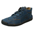 Men's brown leather high-top lace-up casual boots on a white background.