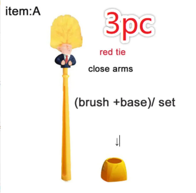 Yellow plastic Donald Trump novelty toilet brush with hanging slot, 40cm length