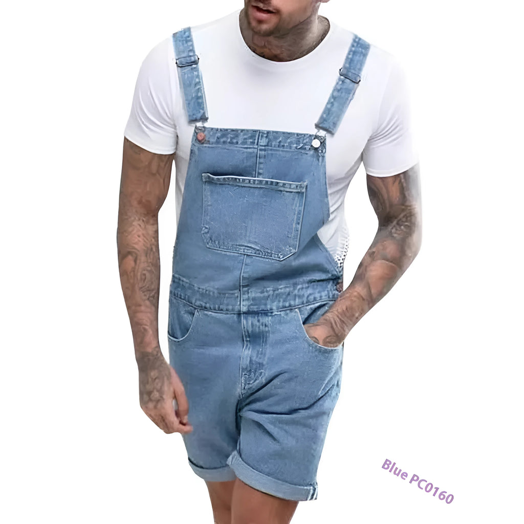 Youth denim suspender shorts in black with mid waist fit and straight leg styling