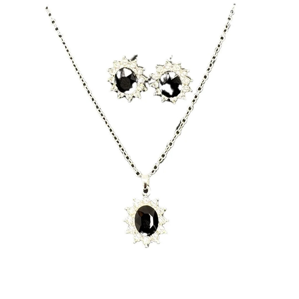 Women's sunflower zircon ear stud and necklace jewellery set in alloy with electroplated colour finish