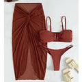 French style multicolour bikini three-piece set with long culottes in polyester swimwear fabric