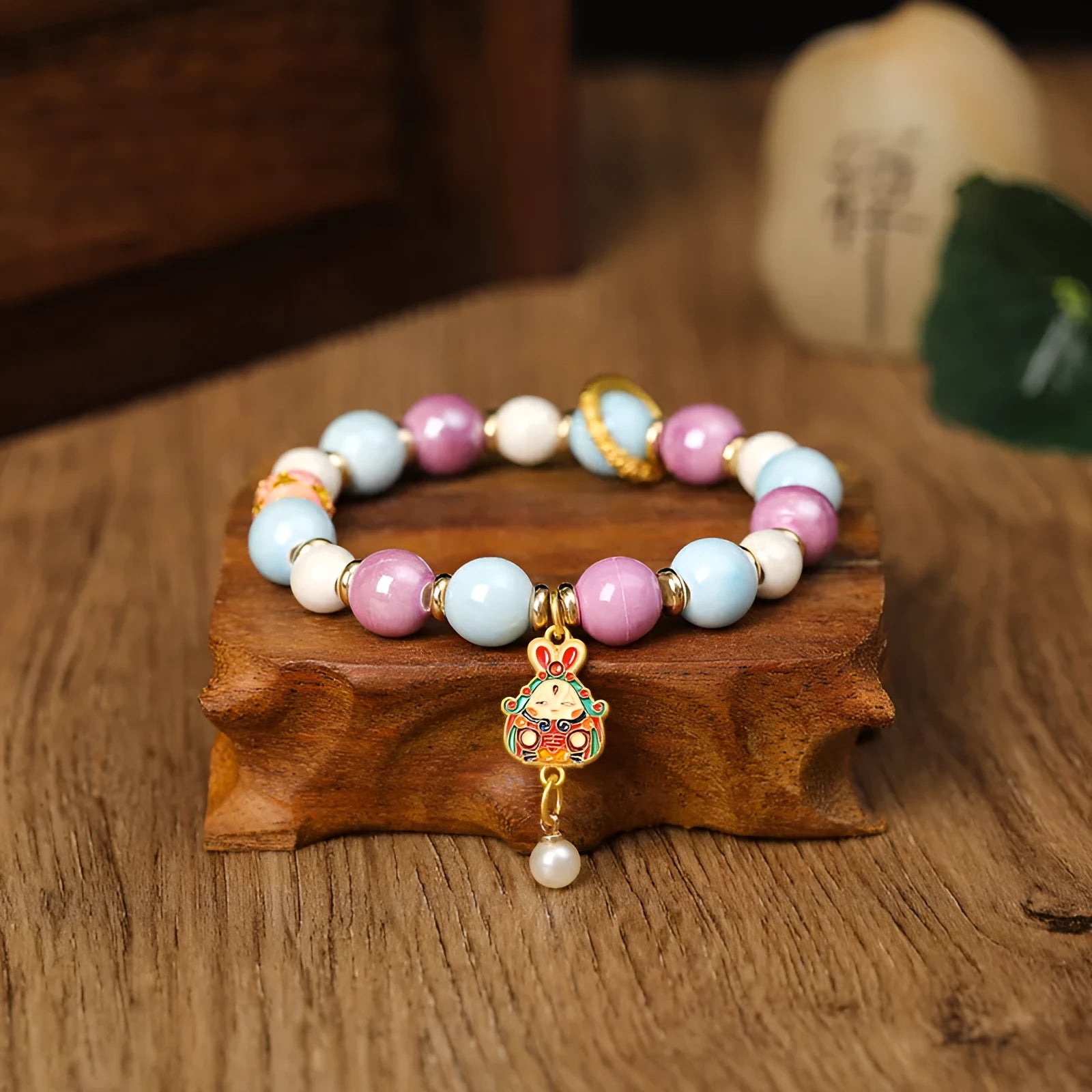 Grey porcelain glazed ceramic Lucky Rabbit charm bracelet on adjustable string