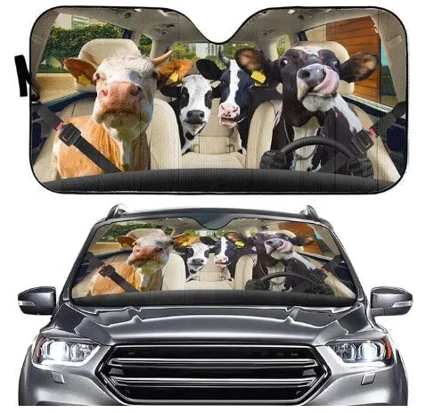 Telescopic aluminium foil car sun shield extended on a vehicle windscreen