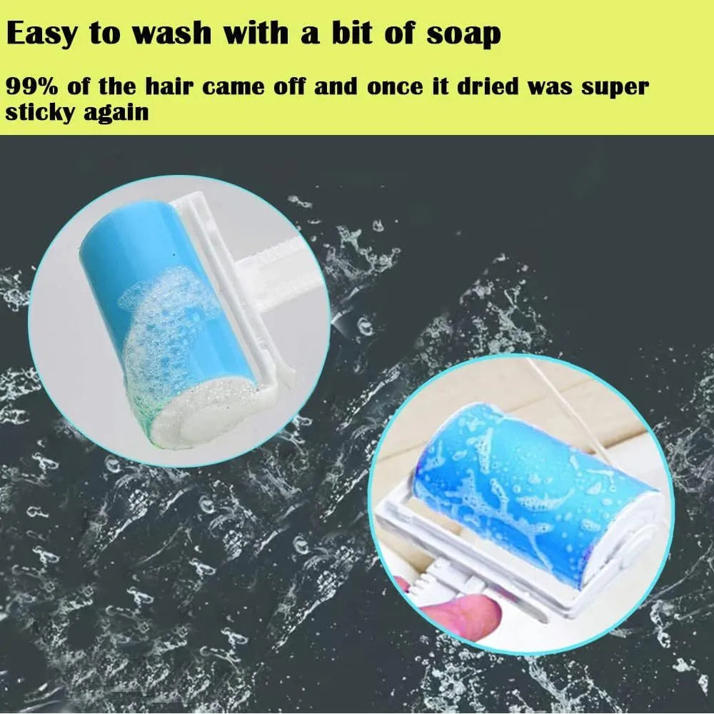 Washable reusable lint roller with protective cover for pet hair removal in blue, green, pink or yellow