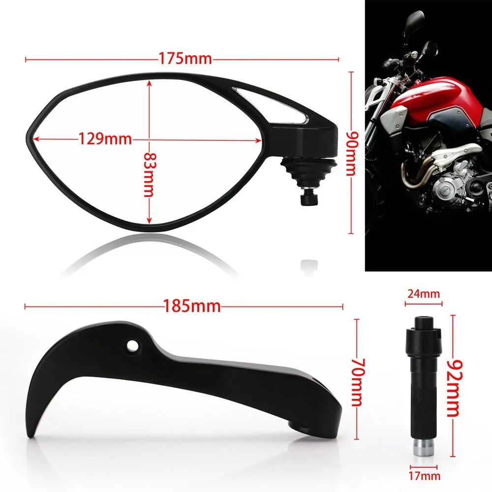 Black glass plastic motorcycle secondary side mirror on handlebars