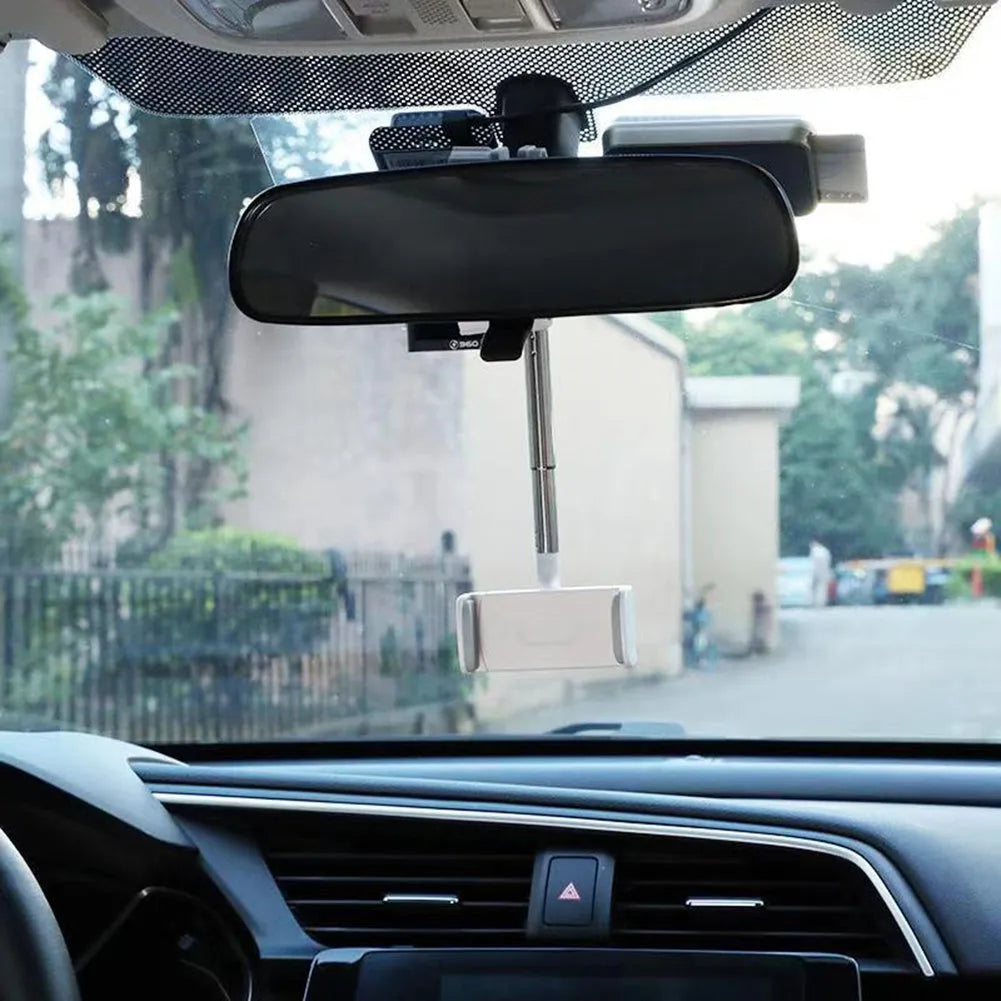 Black car mobile phone holder with adjustable rotation on dashboard