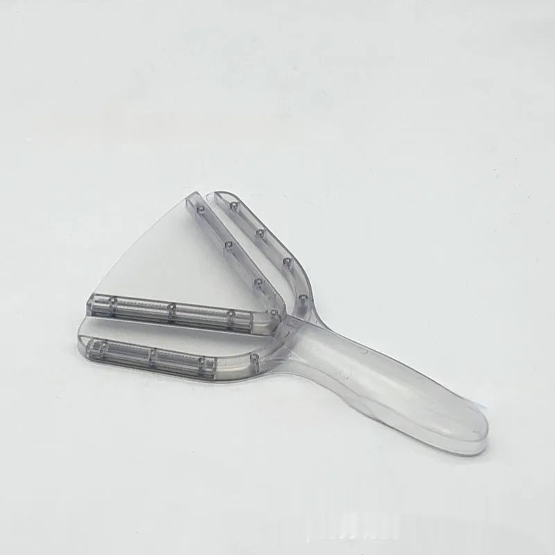 A clear, red, and grey plastic combination can opener and telescopic bottle opener with an adjustable handle on a white background.