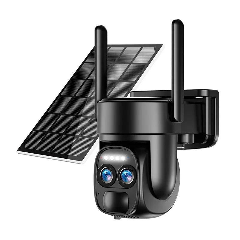 Solar security camera with 8x zoom lens, solar panel, and 4G/WiFi connectivity options