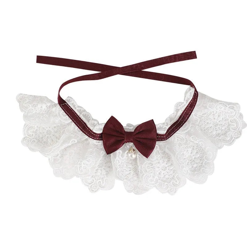 Pet lace scarf collar bib in light blue, wine red, pink, or green with lace edge and princess style for cats and dogs