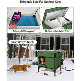 Green foldable cat cage with cloth construction for outdoor use as delivery room or pet shelter