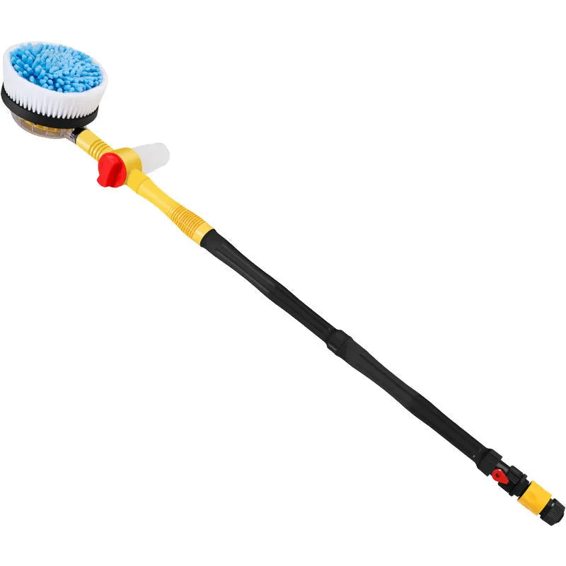 Yellow car wash mop cleaning tool with a long handle and chenille brush head.