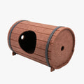 Wine barrel shaped cat bed assembled from three felt pieces with polyester fibre filling