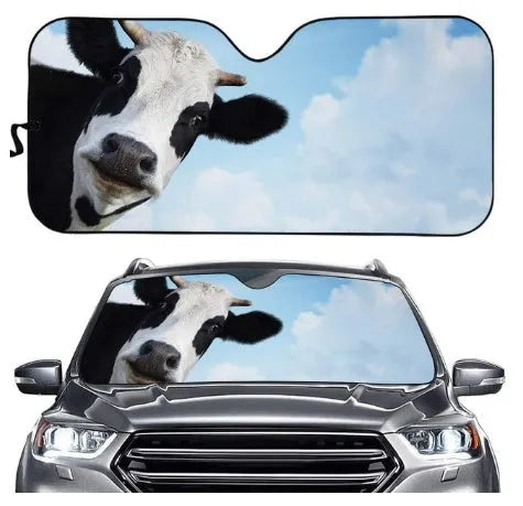 Telescopic aluminium foil car sun shield extended on a vehicle windscreen