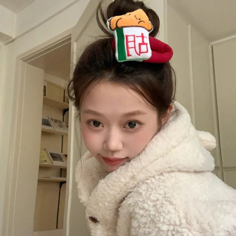 Retro mahjong sponge bang clip hairpin with Chinese character wording, single New Year hair accessory