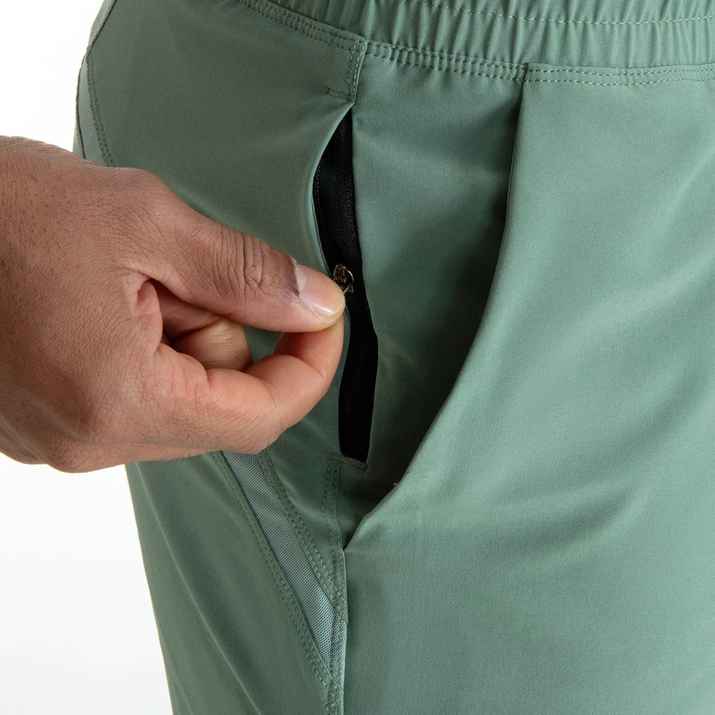 Men's black quick-dry exercise shorts with mesh stitching detail