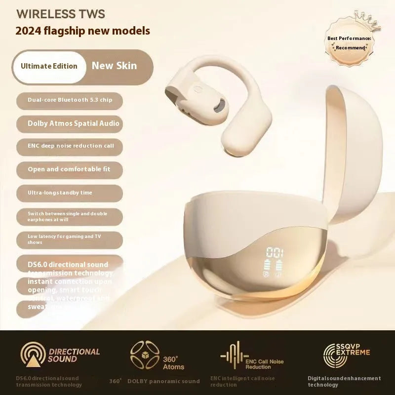 Non in-ear open Bluetooth headset in black Y01 with ear hook design and digital display
