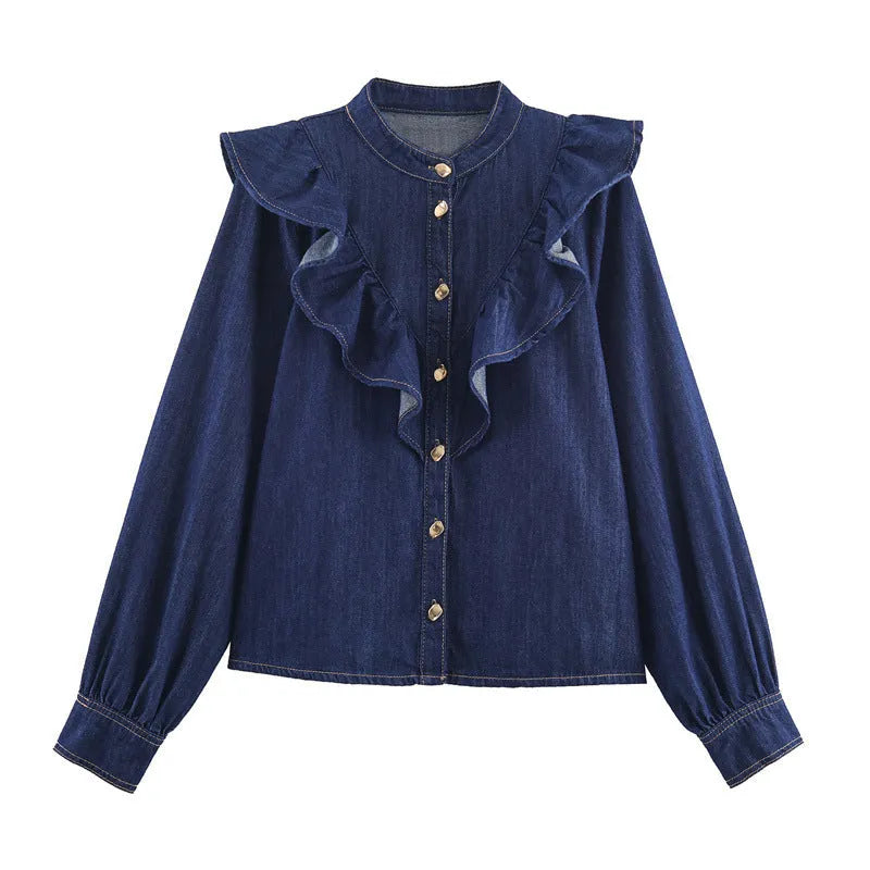 Women's solid colour shirt and trousers set with button detail, polyester blend, sizes XS to L