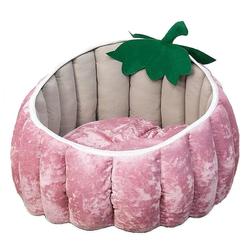 Halloween themed pumpkin cartoon devil design soft plush cat bed for cats and small dogs in black colour.