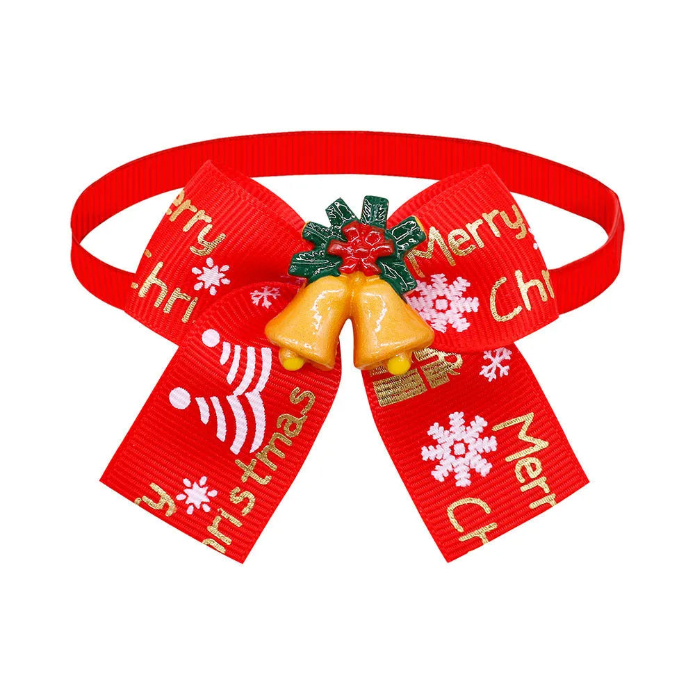 Christmas pet bow tie accessories for dogs and cats in red and green patterns