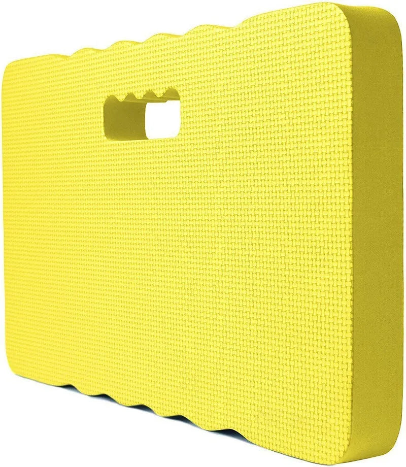 Blue EVA foam garden kneeler mat on grass, showing its 45cm length and 4cm thickness for kneeling comfort.