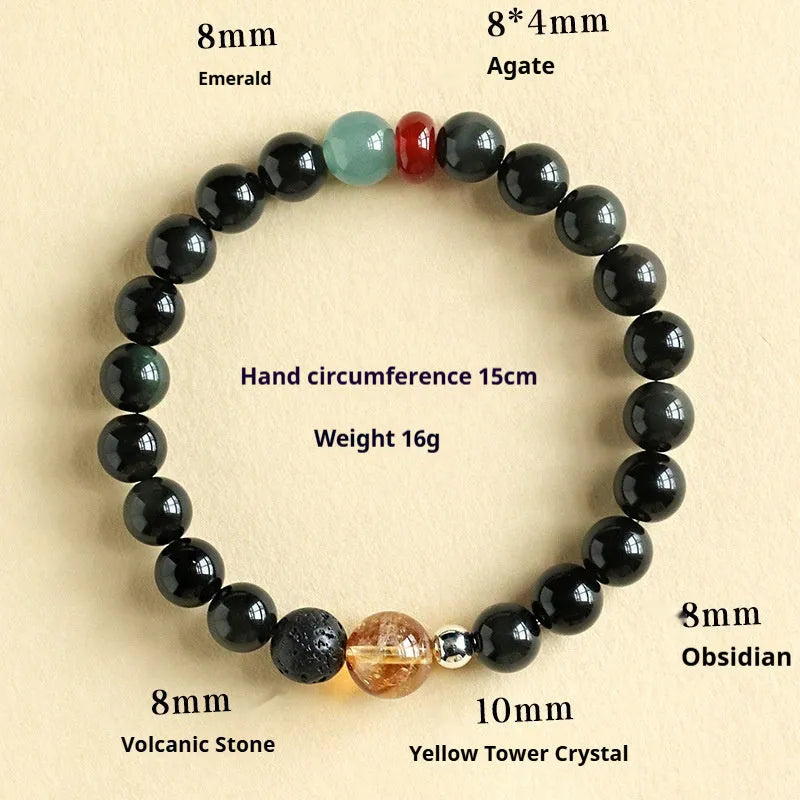 Chinese style obsidian agate jade crystal couple bracelet with 8mm or 10mm natural stone beads