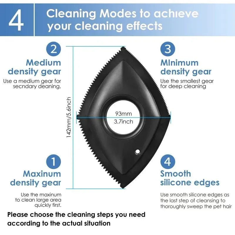 Silicone pet hair removal brush with 17cm wide bristle surface and ergonomic handle