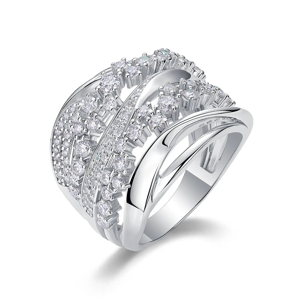 Blossoming All The Way moissanite wedding ring set in S925 silver with platinum plating, gift box packaging