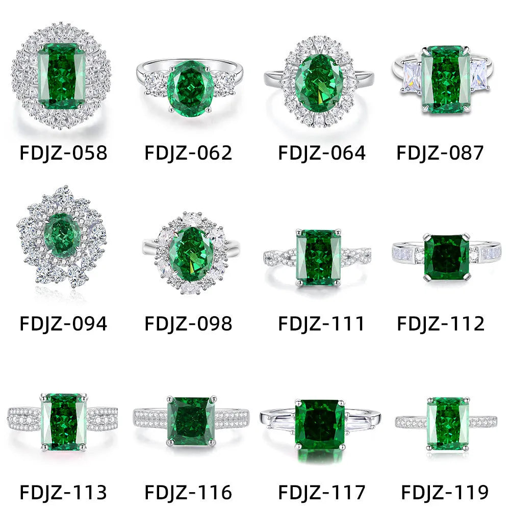 S925 sterling silver emerald ring with a geometric palaibahao high carbon diamond inlay on a woman's finger.