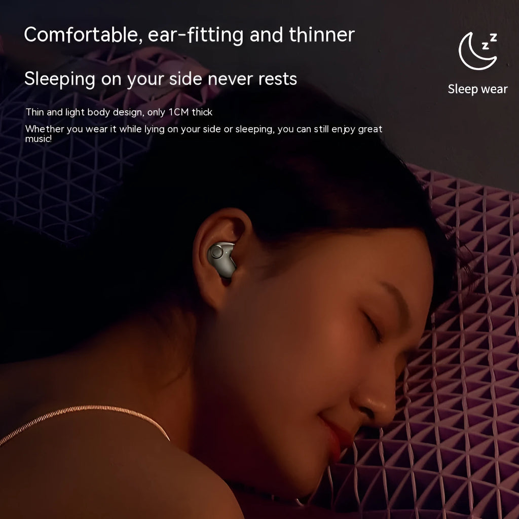 Ultra-thin sleep invisible Bluetooth earphone in black colour with charging compartment