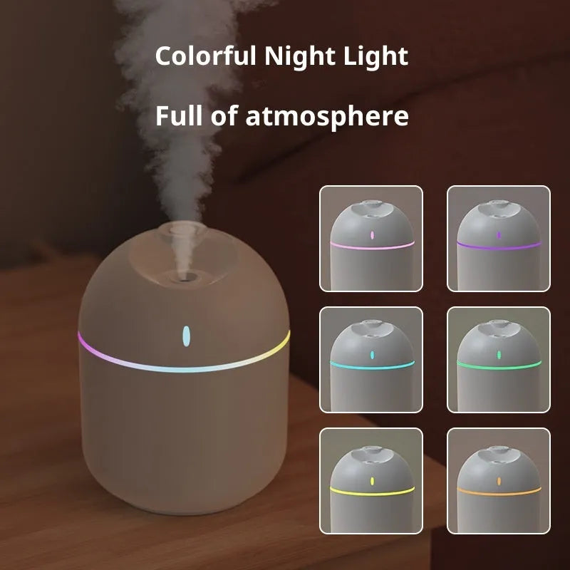 USB plastic humidifier with colour light and water drop spray in white