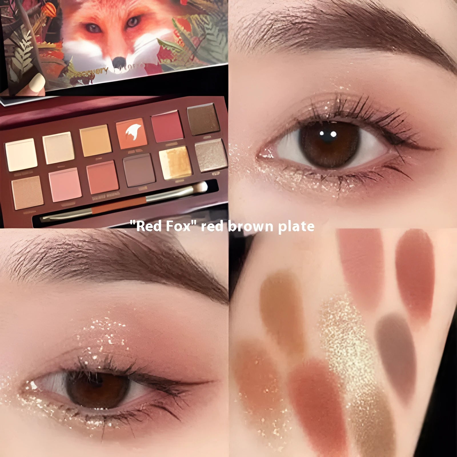 Explorer animal theme eyeshadow palette showing twelve colours across nine named plates.