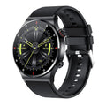 Black and silver smart sports watch with silicone band and 1.28-inch screen