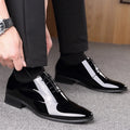 Men's black and brown business formal shoes with artificial PU upper showing classic toe shape