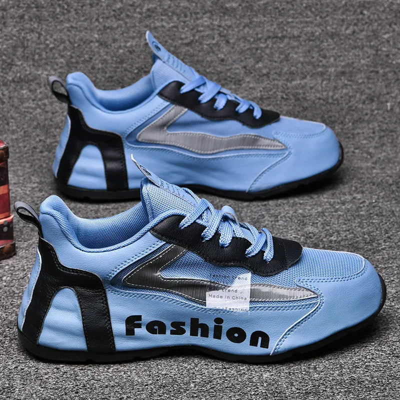 Men's breathable mesh sports shoes in black, low top lace-up with rubber sole and mid heel