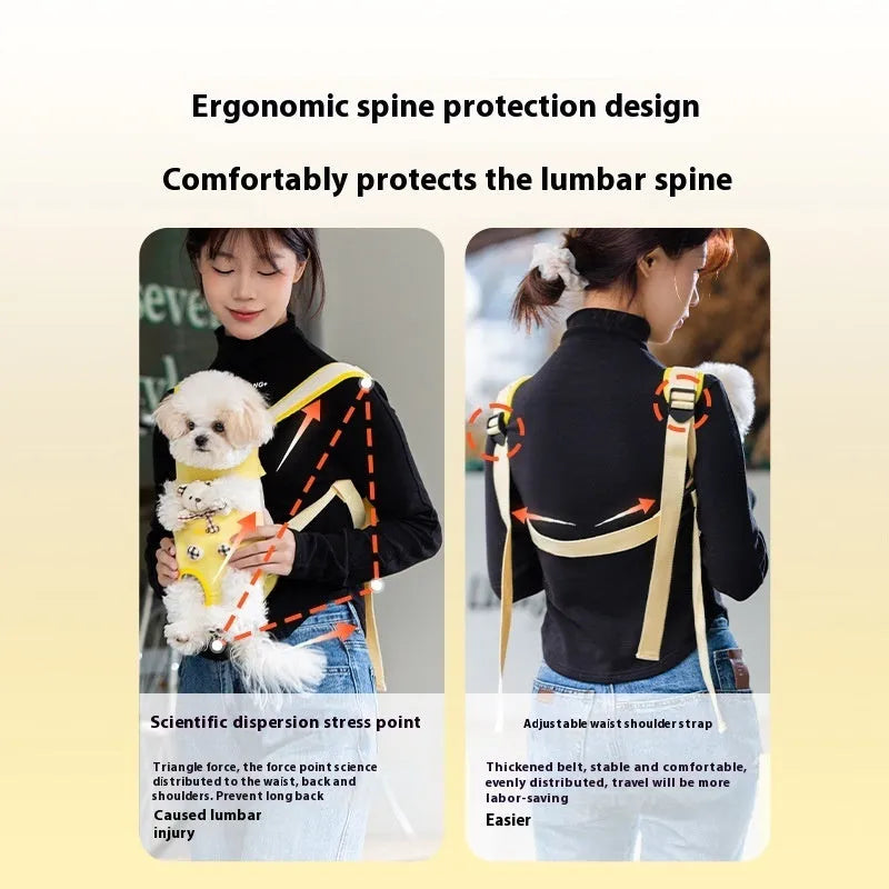 Portable cat carrier chest bag with cartoon animal pattern and adjustable shoulder strap