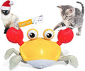 Blue electronic crab dog toy with lights on a floor, demonstrating side-crawling movement.