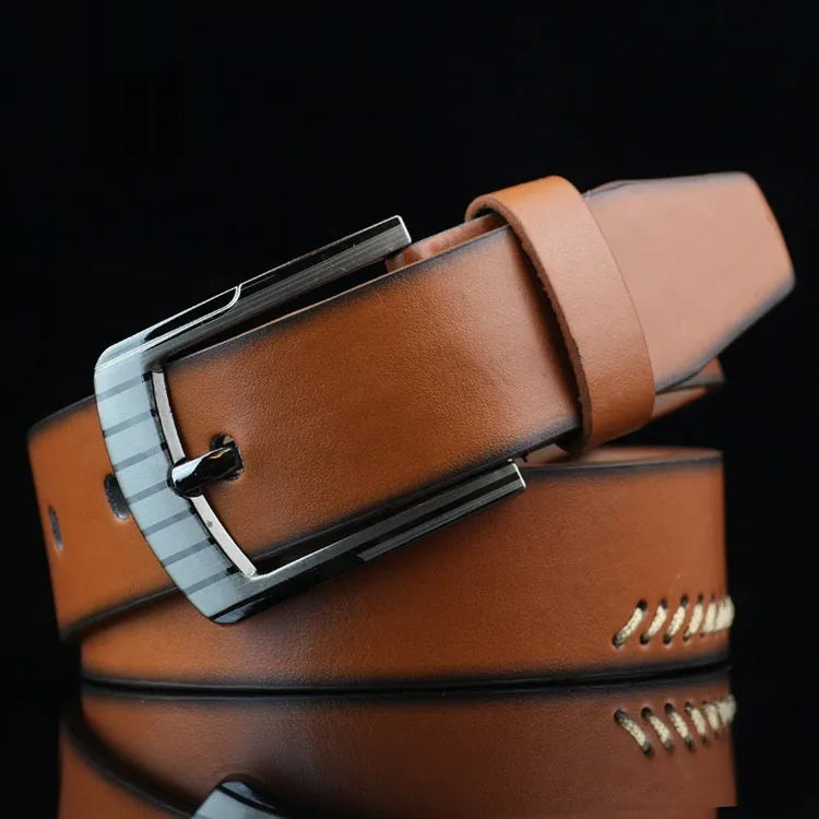 Men's retro pattern pin buckle belt in imitation leather with alloy buckle
