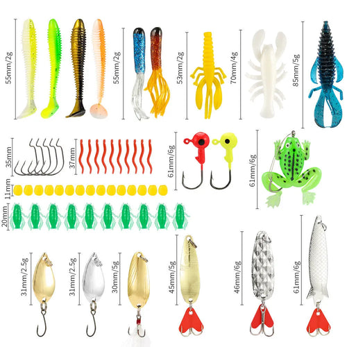 Open metal fishing tackle box showing compartments with assorted hooks, swivels, and split shot sinkers inside.
