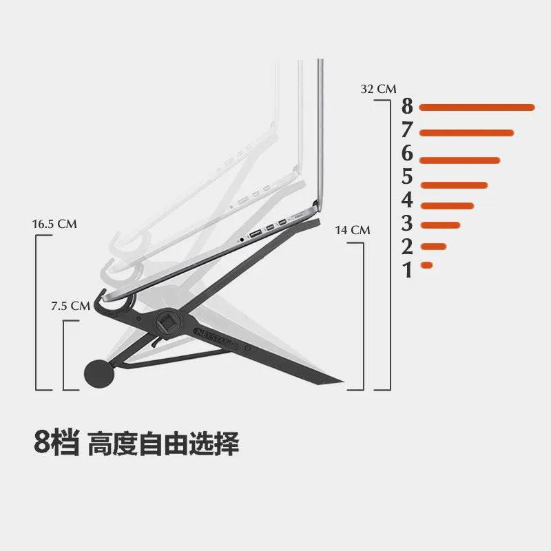 Black K2 portable foldable laptop stand made of enhanced nylon with carry bag.