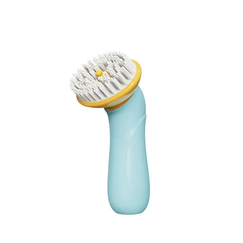Blue hand-held pet bath brush for dogs and cats, 62mm x 90mm x 160mm, ABS PP TPR