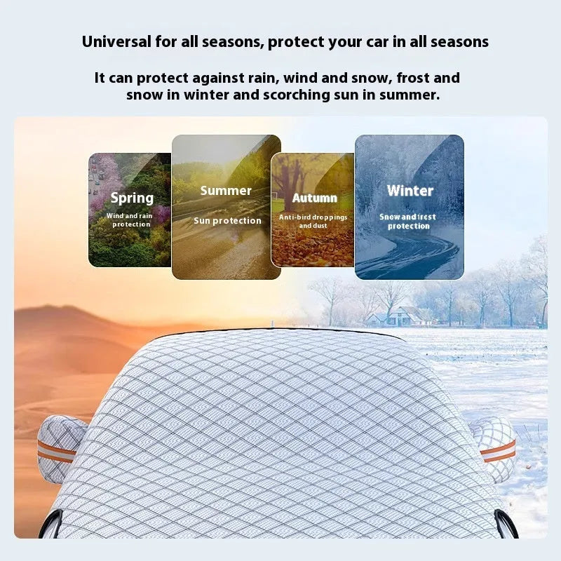Thickened aluminium foil car windshield snow cover with anti-skis and door holders for general vehicles